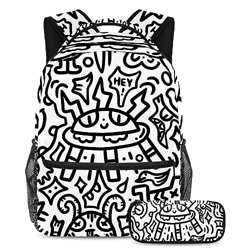 Sac de voyage pour étudiants Alien Doodle multicolore et résistant