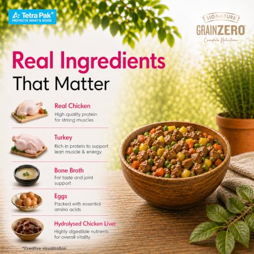 Image of Grain Zero Dog Fresh Food Tetra Pak Real Chicken & Turkey Delight, for Adult & Puppy, 350g | Supports Joint & Health | Anti-Inflammatory Properties | Ready to Serve | One Pack One Meal