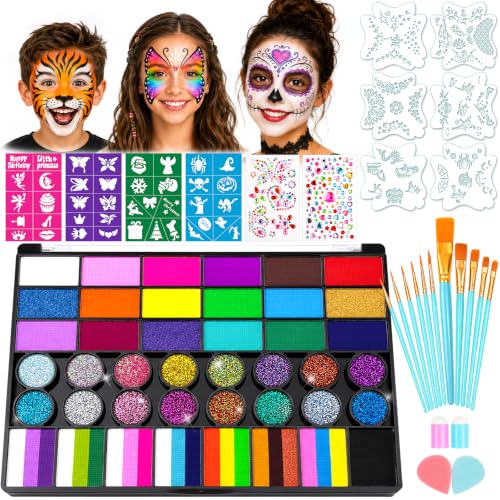 42-Color Face Paint Kit with Split Cake Glitter & UV Face Paint