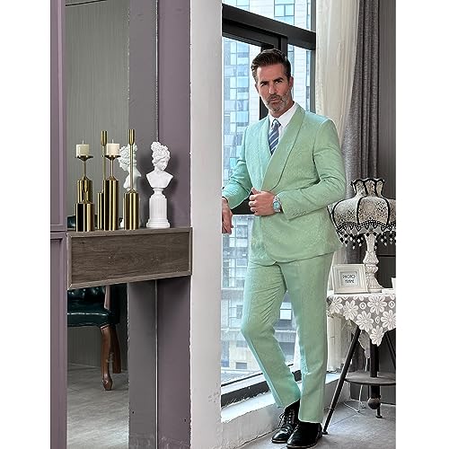 Mens Suit Jacquard Groom Tuxedos Shawl Lapel Suits Slim Fit 2 Pieces Two Buttons Jacket4