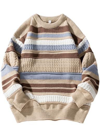 Arssm Mens Vintage Sweater Oversized Striped Knit...