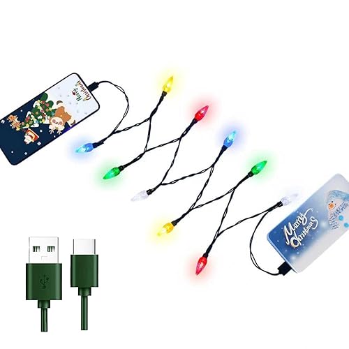 Miniatura 6 de Cable de carga para teléfono con luz navideña, cable de carga de luces navideñas para automóvil, USB-A a tipo C de 55 pulgadas, 10 LED compatible