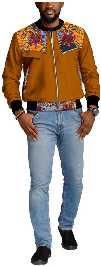 Men`s Jacket African Clothes Ankara Print Full Zip Bomber Jacket Autumn Casual Coats Windbreaker Outwear 634 C3 L