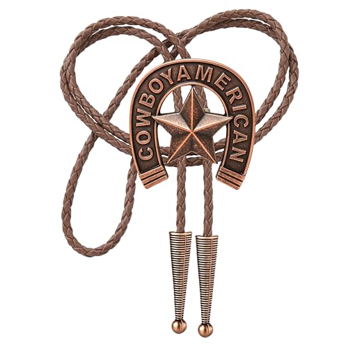 Image of Jeilwiy Bolo Tie for Men Western Cowboy Tie Necklace Gold Bolo Tie Leather Necktie Halloween Tie Accessories for Women