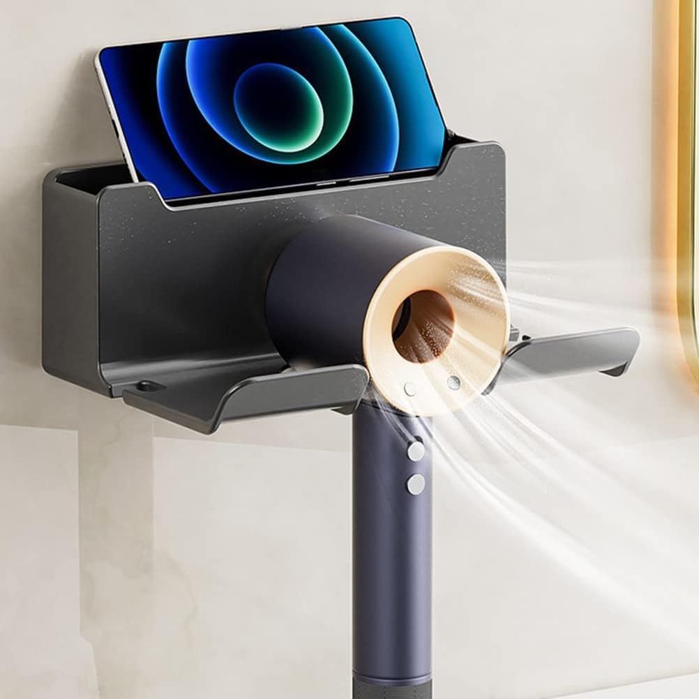 Cisily Black ABS Plastic Wall Mount Hair Dryer Holder & Organizer - Medium (12.5cm x 16.5cm x 7cm) - Hair Styling Tool Storage - Bathroom Use - Image 4 thumbnail