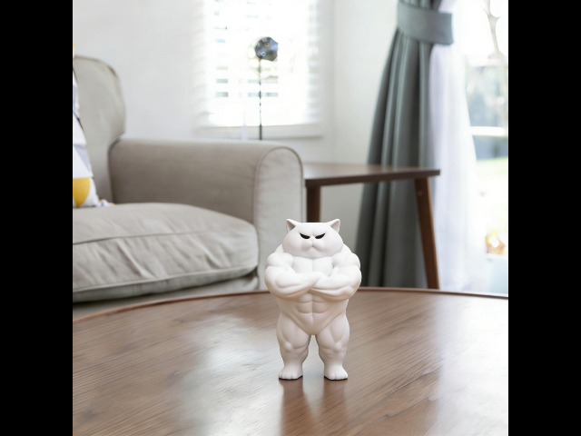Estatua de Gato Musculoso blanco decorativo miniatura 7