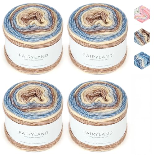 Fairyland Gradient Yarn Cake Soft Cotton Blend Yarn 2 Pcs 60% Cotton 30% Acrylic 10% Wool Premium Hand-Dyed Multicolor Yarn for Crocheting Knitting Scarves Shawls Stylish Garments (Brown)