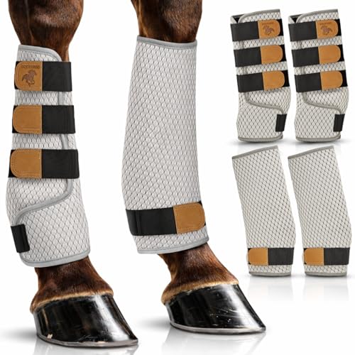 Image of Premium Horse Fly Boots for Horses Set of 4 Protective and Comfortable Fly Boots for Large Breeds Soft Polyester Bamboo Lining Adjustable Horse Leg Wraps (4 Pack)