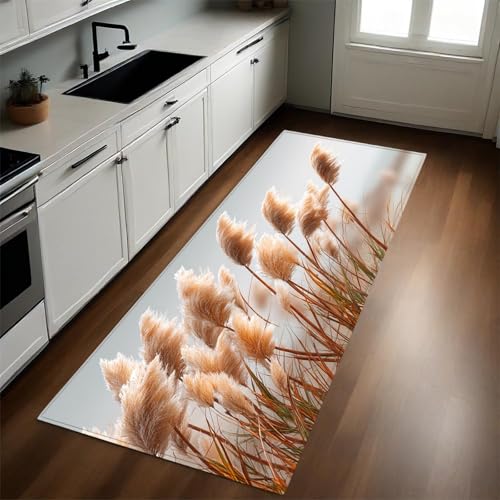 Marrone Tappeto Runner 50 x 220 cm Canne e prati nel vento Tappeto Cucina Antiscivolo Passatoia Antimacchia Multiuso Casa Corridoio