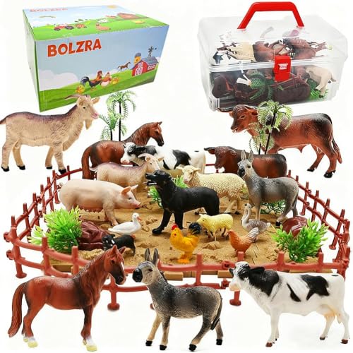 BOLZRA Farm Animal Figurines, Realistic Plastic Animals Toys with Fences
