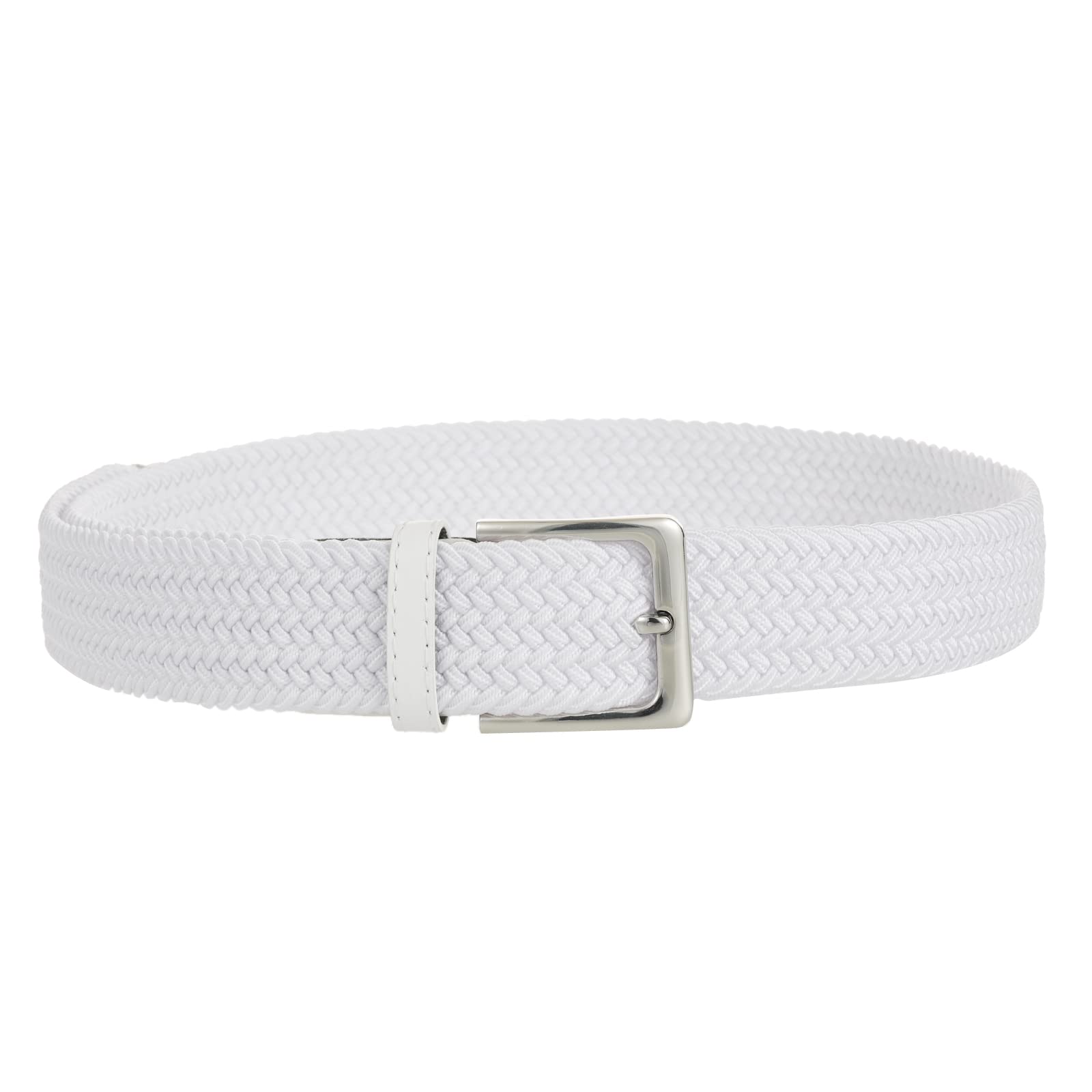 Cinturón trenzado elástico, 1 3/8 pulgadas, cinturón elástico tejido para golf, pantalones cortos y casuales, Blanco 4
