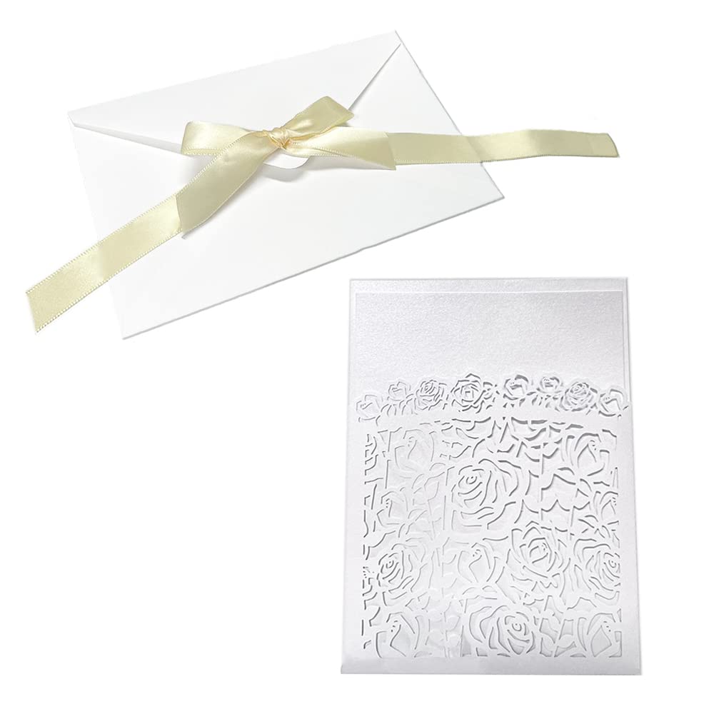 Partecipazioni Matrimonio 10 Pezzi Invito Matrimonio Bianco Biglietti di Invito con Fogli Interni Buste e Nastro, Inviti di Nozze per Compleanno Battesimo Feste