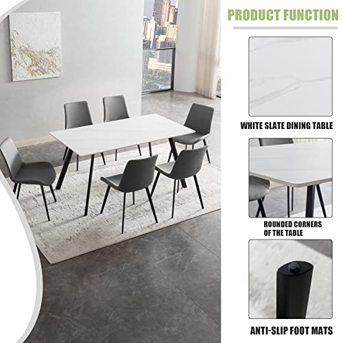 HIPIHOM-Modern-Dining-Table-Set-for-4-5-Pieces-Rectangular-Dining-White-Sintered-Stone-Table-and-Chairs-Set-4-for-Home-Kitchen-Living-Room-Dining-Room-Table4-Grey-Chairs