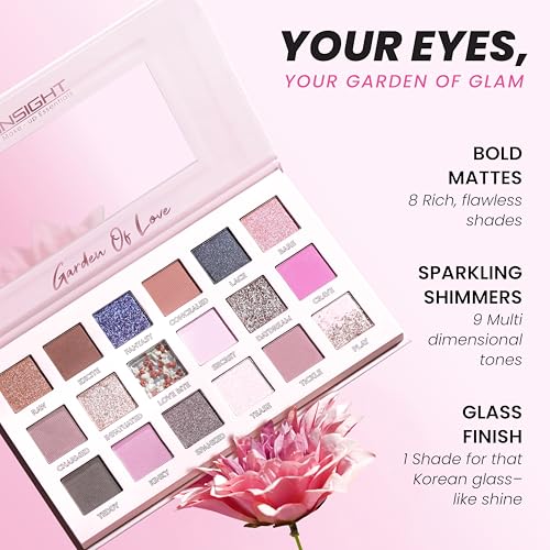 Image of INSIGHT Garden of Love Eyeshadow Palette | 18 Pigmented Shades with Metallic, Shimmer & Multi-Finish Colors | Long-Lasting, Blendable Eye Makeup for Day or Night | 40g