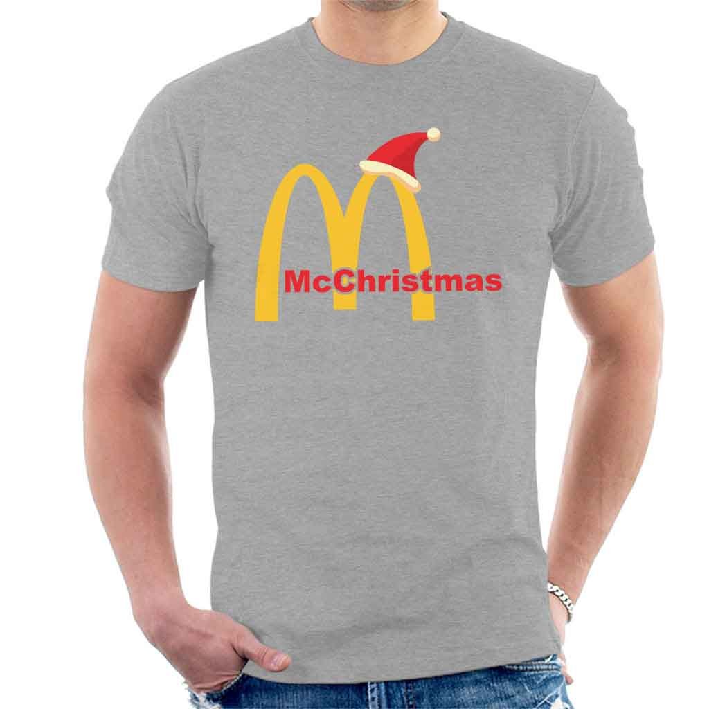 Cloud City 7 Men's Heather Grey Mcchristmas Christmas Mcdonalds Logo T-Shirt