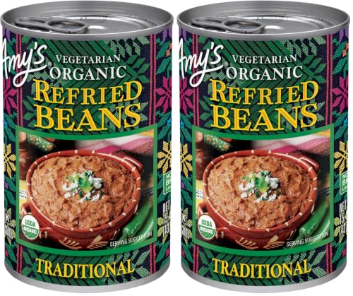 Image of Amy's Organic Refried Beans Canned, Traditional Refried Beans, Vegan Gluten Free and Vegetarian, 15.4 Oz (Pack of 2)