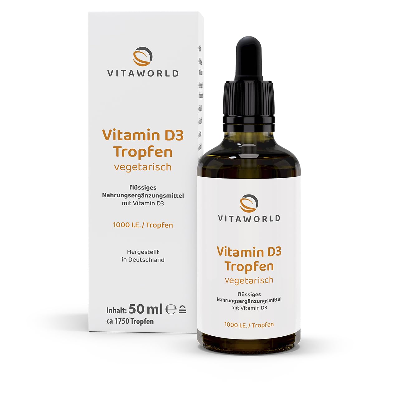 3er Pack Vita World Vitamin D3 Tropfen 1.000 I.E. 3 x 50 ml Lanolin vegetarisch Deutsche Apotheker-Herstellung