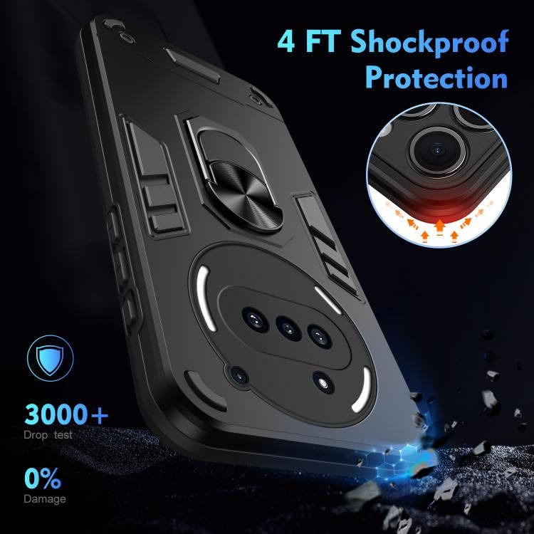 Image of ShieldTech Back Cover for Nothing Phone 3a | Rugged Armor Case with Ring Stand | 360 Protection | Shockproof | Camera & Screen Guard (PC, Black)