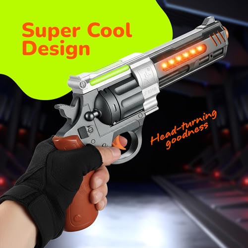 ArtCreativity Toy Revolver Gun with Lights and Sound, 12 Inch Revolver with Cool LED Effects and Realistic Firing Sounds, Light Up Toy Guns for Boys, Great Gift for Kids - Batteries Included