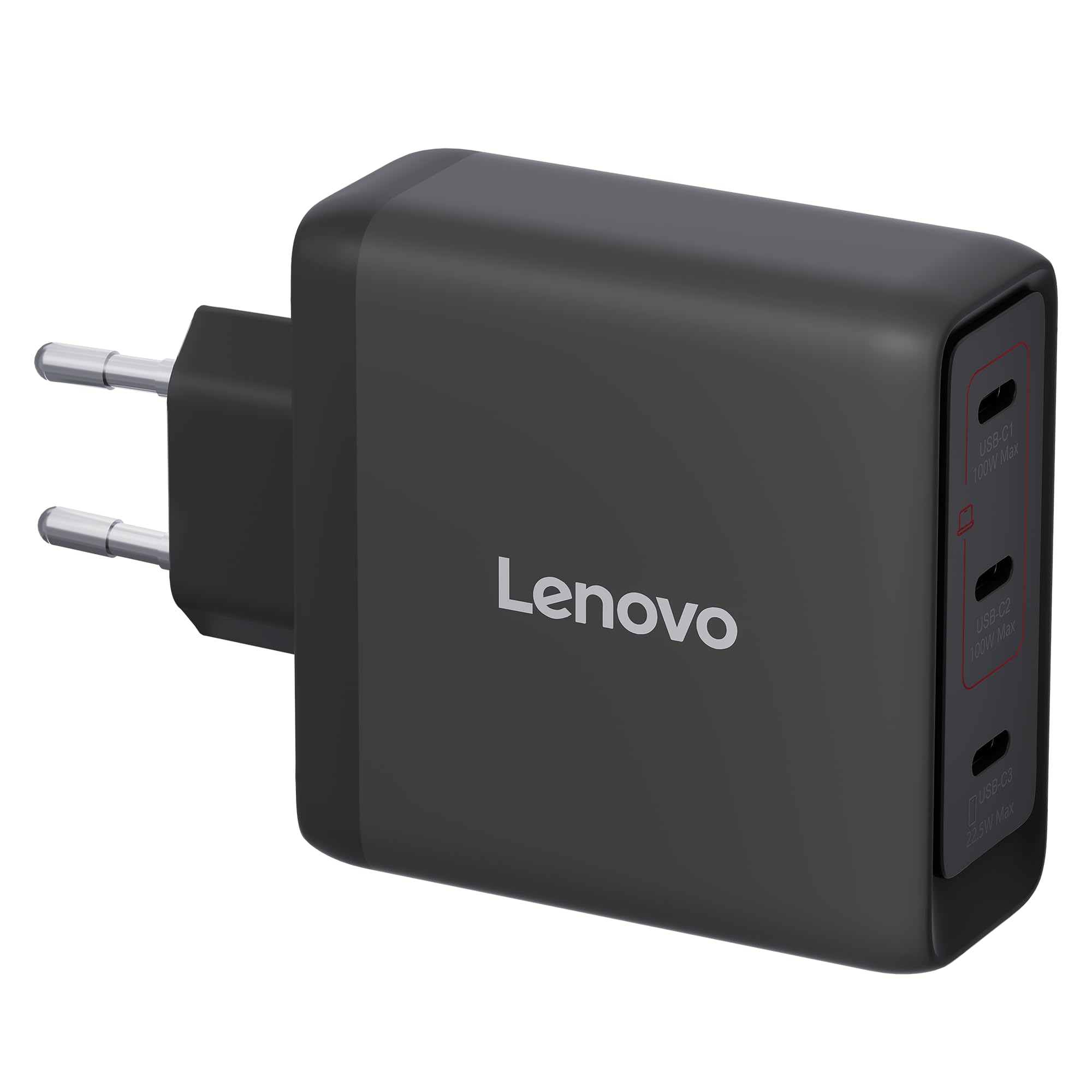 Lenovo Multi-port USB-C 100W GaN Charger, caricatore con 3 porte USB-C e output fino a 100W o 65W+20W+10W, per notebook e dispositivi mobili
