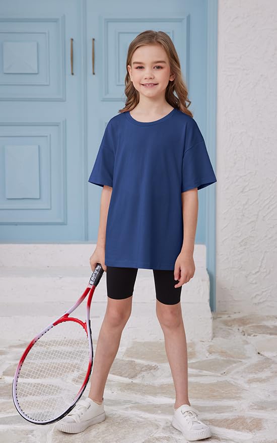 Image of ZDC Girls Short Sleeve T Shirts Kids Summer Oversized Tops Trendy Crewneck Basic Tees 5-14 Years