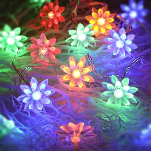 Image of Xenith 14 LED Double Silicone Lotus Flower Fairy String Decorative Lights for Diwali Christmas Tree Home Bedroom Window Wall Garden Lighting Navratri Ganpati Decoration (Multicolor, 3.5 Meter)