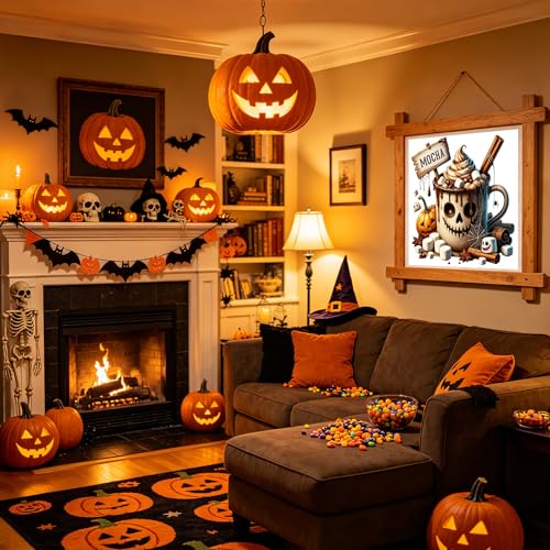 Image of KYOQFVN Halloween Counted Cross Stitch Kits for Adults, 11CT Stamped Cross Stitch Kits for Beginners, Needlepoint Cross-Stitch Horror Patterns Embroidery Kits Arts and Crafts for Home Decor 14x14 Inch