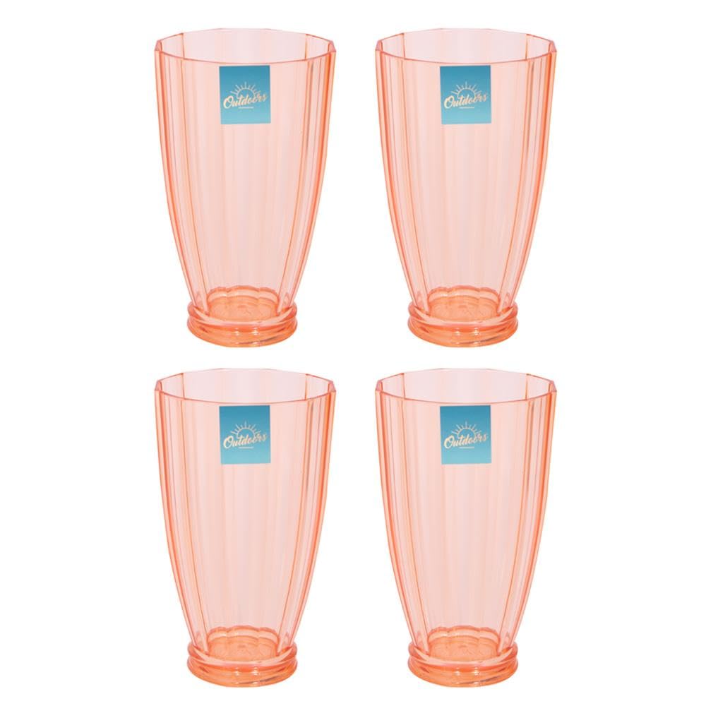 YöL Pack of 4 Fluted Drinks Tumblers 560ml Summer Juice Cocktails Picnic Dining Party Drinking Cups Reusable Glasses