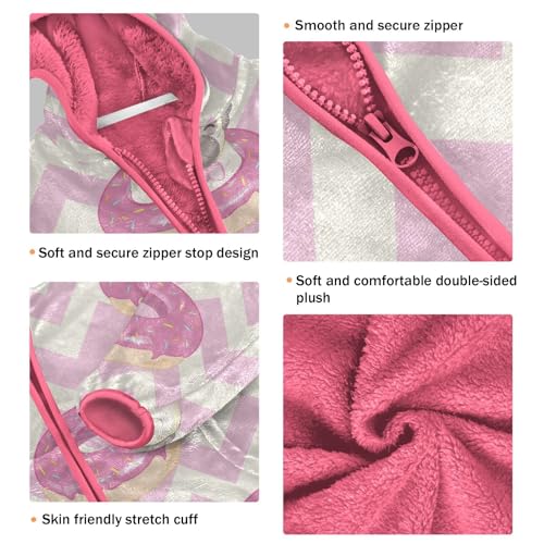 OTVEE Pink Pug Dog Donut Kids Hoodie Jacket Fall Spring Full Zip Warm Outwear Coat3