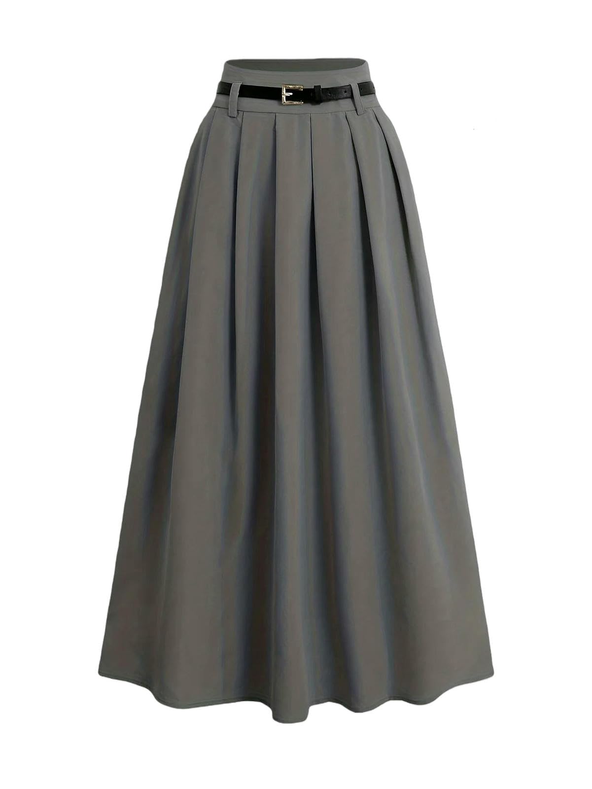 Gonna Lunga Donne Cintura Vita Alta Piegata Una Linea Tessuto Strappato Hem Ufficio Casual Usura Quotidiana Mezzo Vitello Lungo Fondo-Gray-l