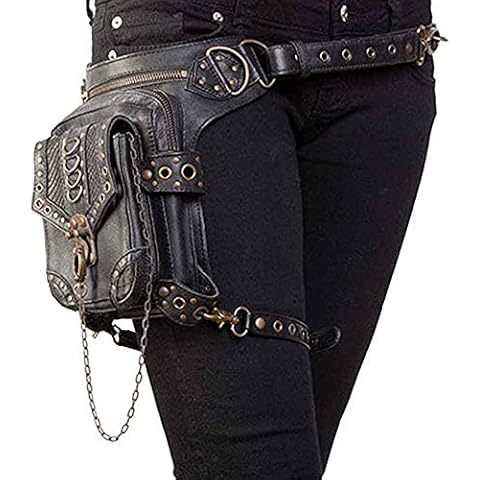 Malayas Steampunk Bag,Waist Bag/Shoulder Bag/Vintage Leather Shoulder Bag/Leg Bag Gothic Unisex, Black Cover