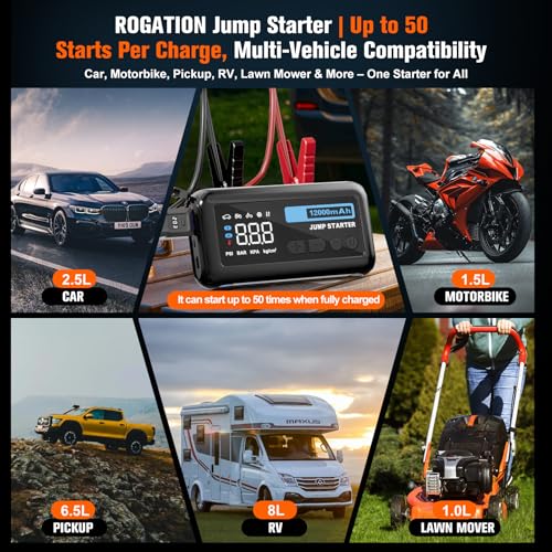 Image of Jump Starter with 150PSI Air Compressor, 2000A Peak 12V Booster, 10000mAh Portable Car Battery Jump Starter, Up to 10L Gas /8L Diesel Engines, 33W Bidirectional Fast Charging Power Bank-Black