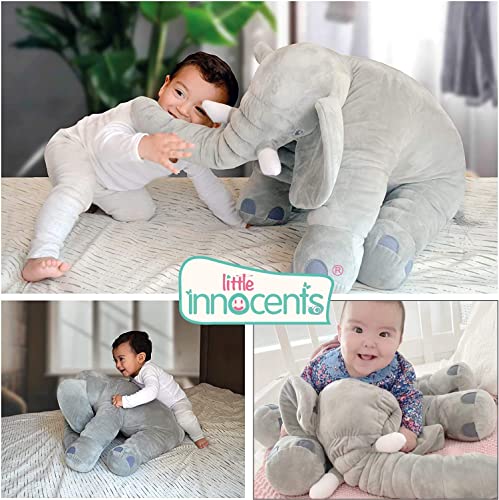 Image of Little Innocents Big Size Fibre Filled Stuffed Animal Elephant Baby Pillow with Ball Soft Toy for Baby of Plush Hugging Pillow Soft Toy for Kids boy Girl Birthday Gift (Grey 60cm) - 1Year Above
