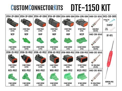 Delphikits Company Deutsch Dt Enhanced Seal Pro Connector Kit Dte-1150 Black W/Crimp Tool:automotive Electrical Connectors 14-20 Gauge 1150 Piece Kit With 4-Way Indent Crimp Tool #TOP1