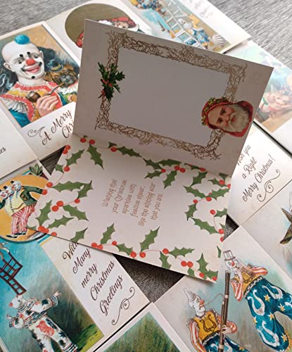 Image of PIXILUV CIRCUS CHRISTMAS (Pack of 12) Notecards Small Greeting Cards # Vintage Clowns and Circus Wishing a Merry Christmas ~ Vintage Christmas Postcards Reprint