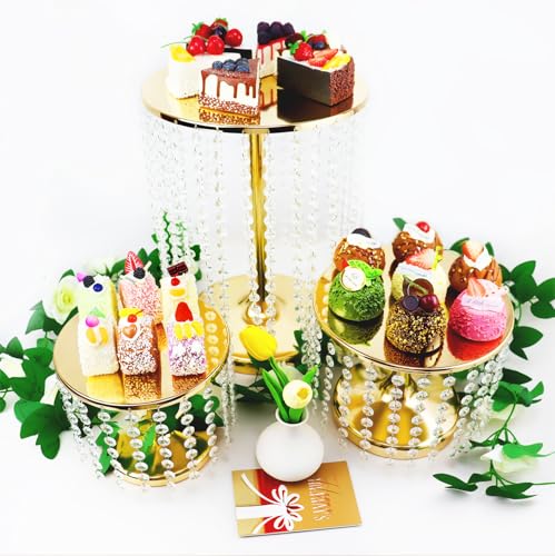 6 Pcs Gold Cake Stand Set with Crystal Pendant for Wedding, Elegant Pedestal Cake Stands for Dessert Table Display, Metal Cupcake Stand Includes Protective Film - Image 7