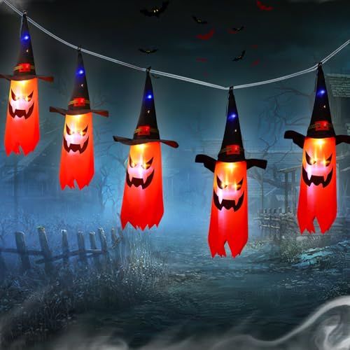 Luces Fantasma Colgantes Halloween - 2 Piezas Con Tela Blanca, LED, Decoración Espeluznante Para Interior Y Exterior
