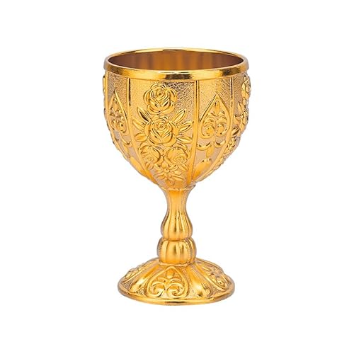 Leopacat Vintage Chalice Goblet,2Pcs 30ML Gold Wine Glasses Golden Goblet Metal Embossed Wine Cup Royal Chalice Liqueur Cup Shot Glass for Home Bar Parties Weddings 4.2x6.8cm (Pumpkin Gold)