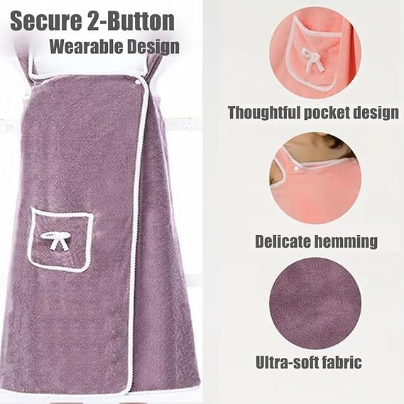 Plus Size Women's Wearable Coral Fleece Shower Household Skirt,2025 Upgraded Water Absorption Quick Drying Soft Friendly2