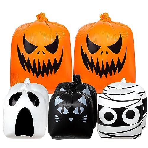 Halloween Leaf Lawn Bags - Giant Pumpkin Lawn Bag with Twist Ties for Outdoor Garden Decoration Thanksgiving Fall Yard Decor - 8 Pack