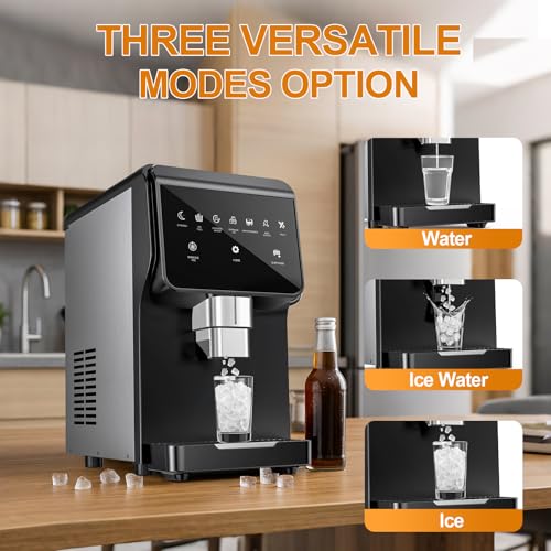 Image of Nugget Ice Maker Countertop, 50LBS /24H, 5LBS Storage, 2-in-1 Ice Maker & Water Dispenser, Soft Chewable Pellet Ice, Stainless Steel, Self-Cleaning for Home Kitchen Office Bar