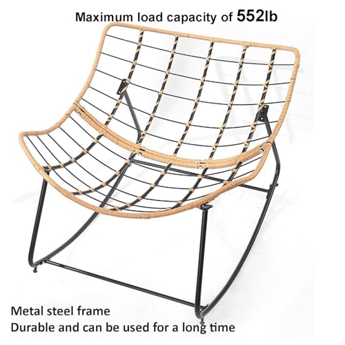 Mecedora para interiores y exteriores con cojín acolchado, diseño de mimbre de ratán de gran tamaño, marco de metal duradero para una relajación cómoda