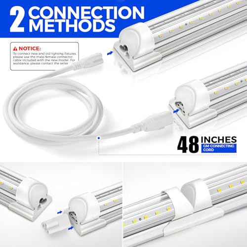 Image of Barrina LED Shop Lights, 5FT, 50W, 6500LM, 5000K, Clear Cover T8 V-Shape Light Fixture, Linkable Shop Lights for Garage, Workshop, Warehouse, Basement, ETL Listed, 6 Packs