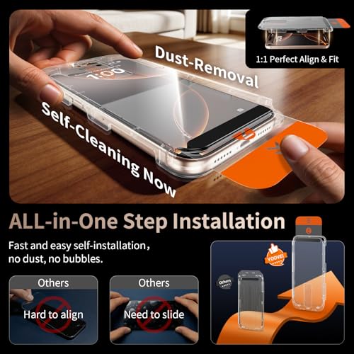 Image of 2 Pack for iPhone 16 Pro Screen Protector, 9H+ Hardness Tempered Glass Full Edge Coverage, Military-Grade Shatter Protection, HD Clear & Sensitive Touch, Easy Installation