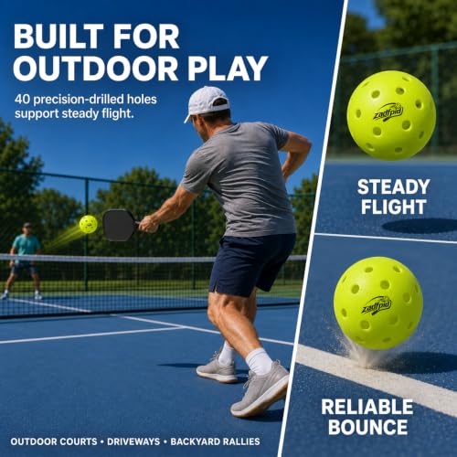 zadfpid Pickleball Balls, Neon Yellow 40-Hole 74 mm,One-Piece,12Pack - image 3