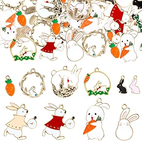 50 Pieces Easter Bunny Charms Cute Bunny Rabbit Charm Small Animal Charms for Jewelry Assorted Alloy Rabbit Pendant Carrot Jewelry for DIY Crafts Necklace Earrings Bracelet Jewelry Making, 10 Styles Cover
