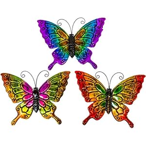 DID Butterfly Nature Inspired Colorful Metal Iron Garden Decor Wall Yard Art Sculptures For Indoor Outdoor Set of 3 16 x 12