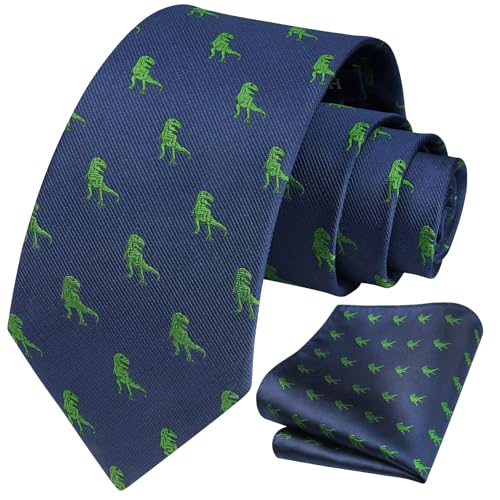 Image of HISDERN Ties for Men Classic Animal Tie and Pocket Square Set Jacquard Woven Silk Neckties Handkerchief Wedding Party