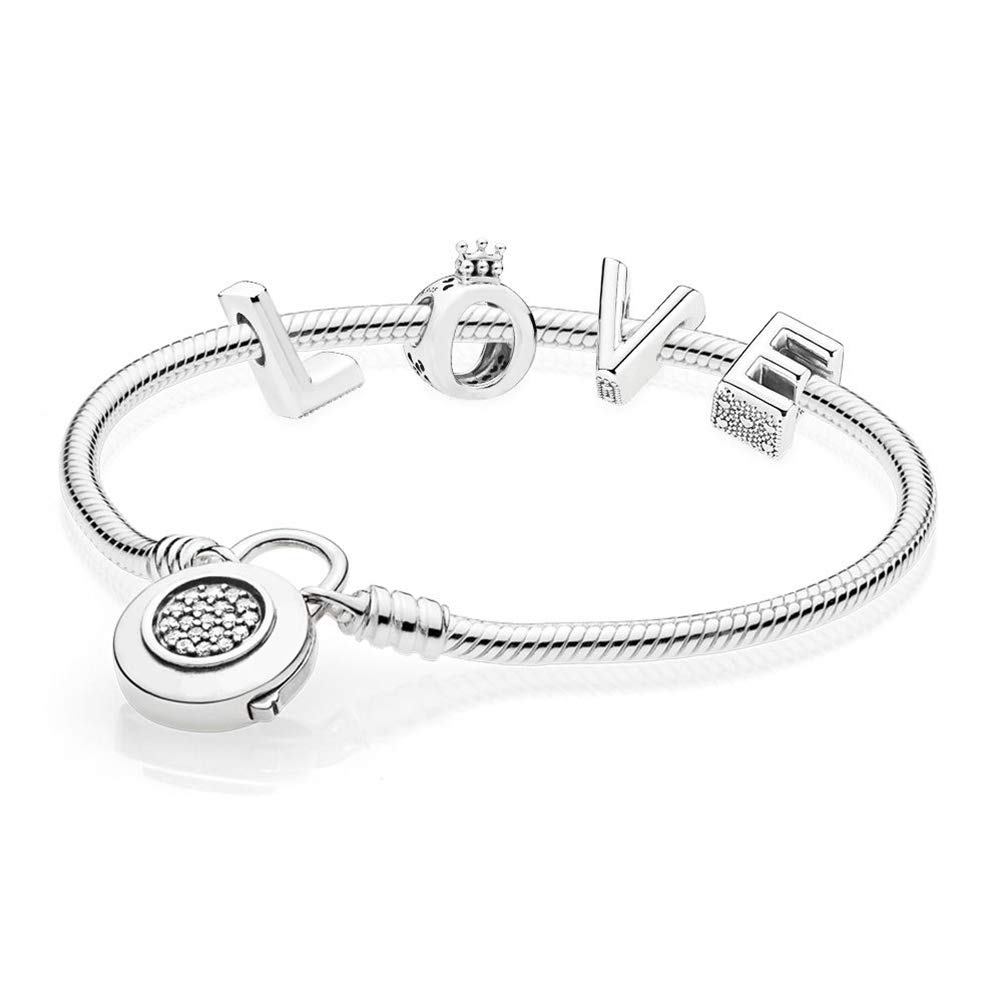 Ibralet Pulsera De Plata De Ley 925, Bloquear Tu Amor Corazón Bangle Set De Regalo Joyería De Plata Esterlina 925 para Las Mujeres Encanto Personal Muñequera Festival Accesorios Par Presente Amistad