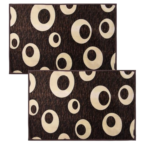 Image of Kuber Industries Door Mat | Floor Door Mat | Door Entrance Mat | Anti-Slip Door Mat | Door Mats for Outdoor & Indoor | Circle-Design Door Mat | Pack of 2 | Brown
